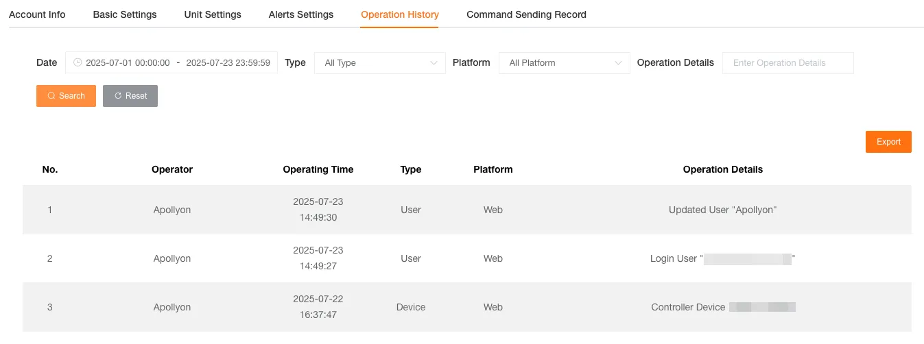 Account Operation History