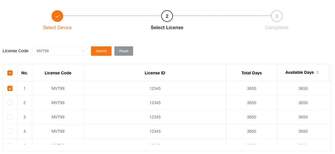 Select Licenses for Binding