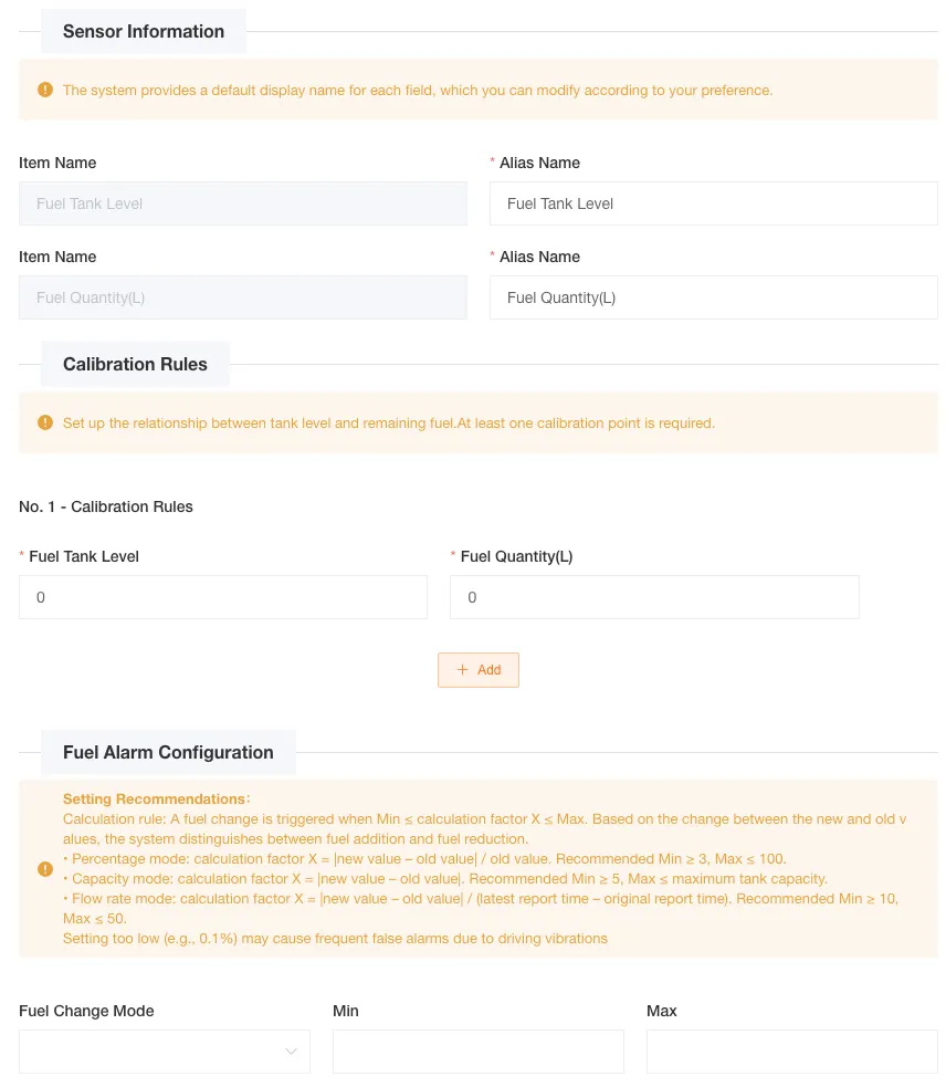 Liquid Level Sensor Configuration Interface