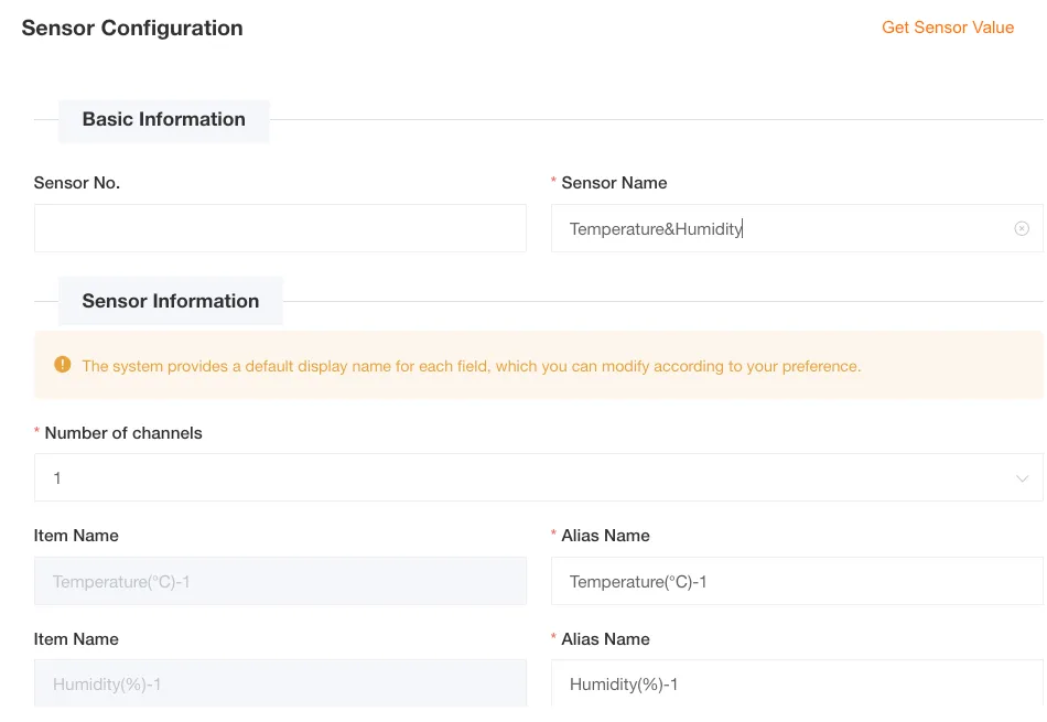 Temperature and Humidity Sensor Configuration Interface