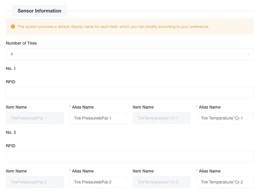 Tire Pressure Sensor Configuration Interface