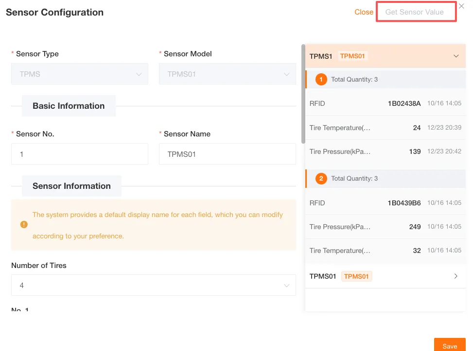 View Sensor Data Display