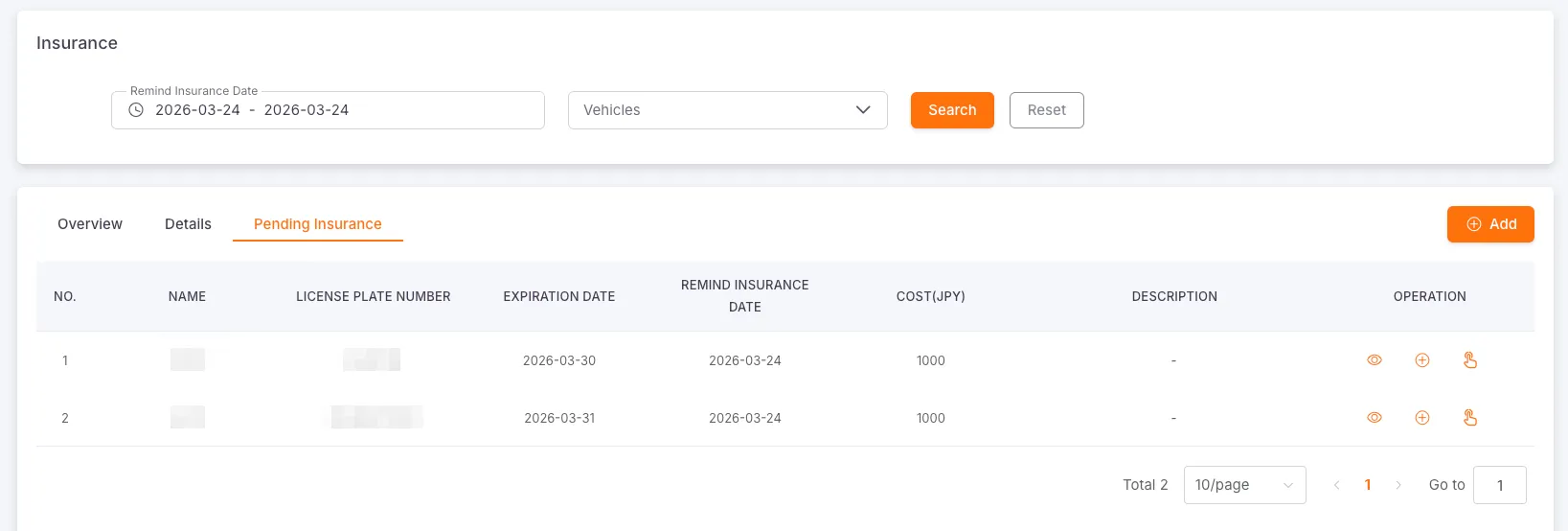 Vehicle Awaiting Insurance Status