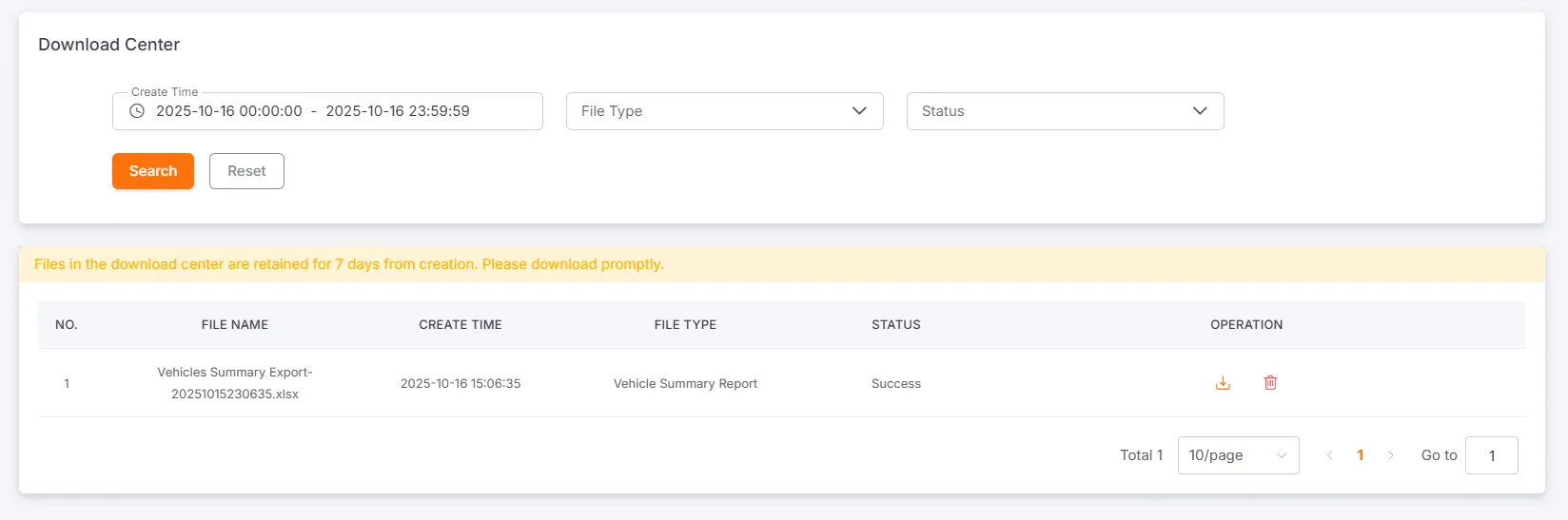 Fleet Download Center Interface