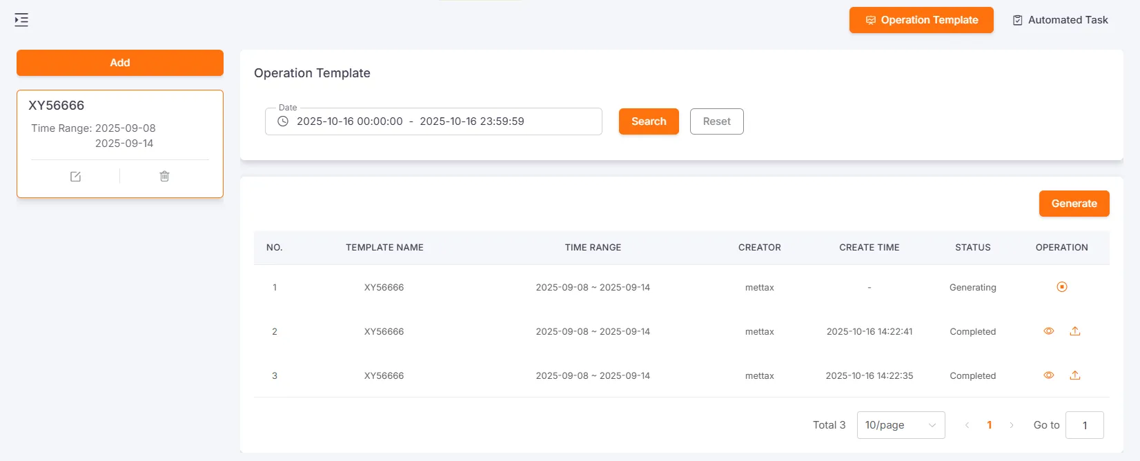 Vehicle Summary Report Operational Template List