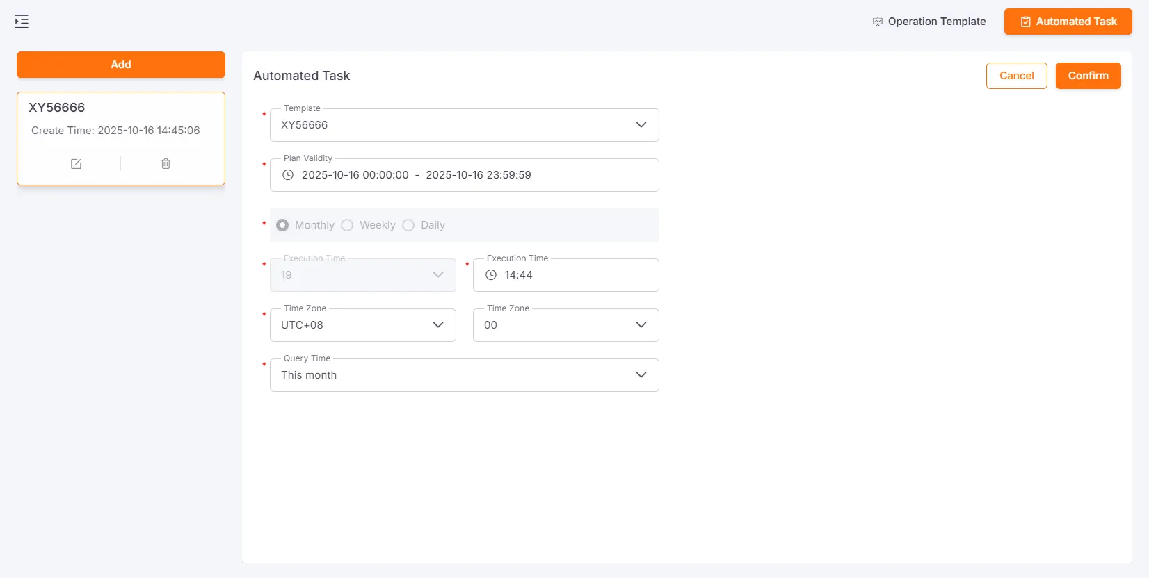 Create/Edit Automated Operational Report Task Form