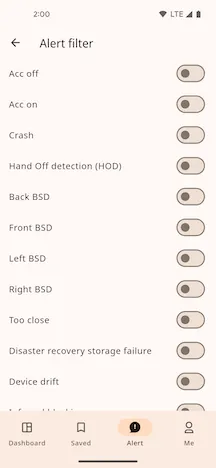 Alert Type Filter List