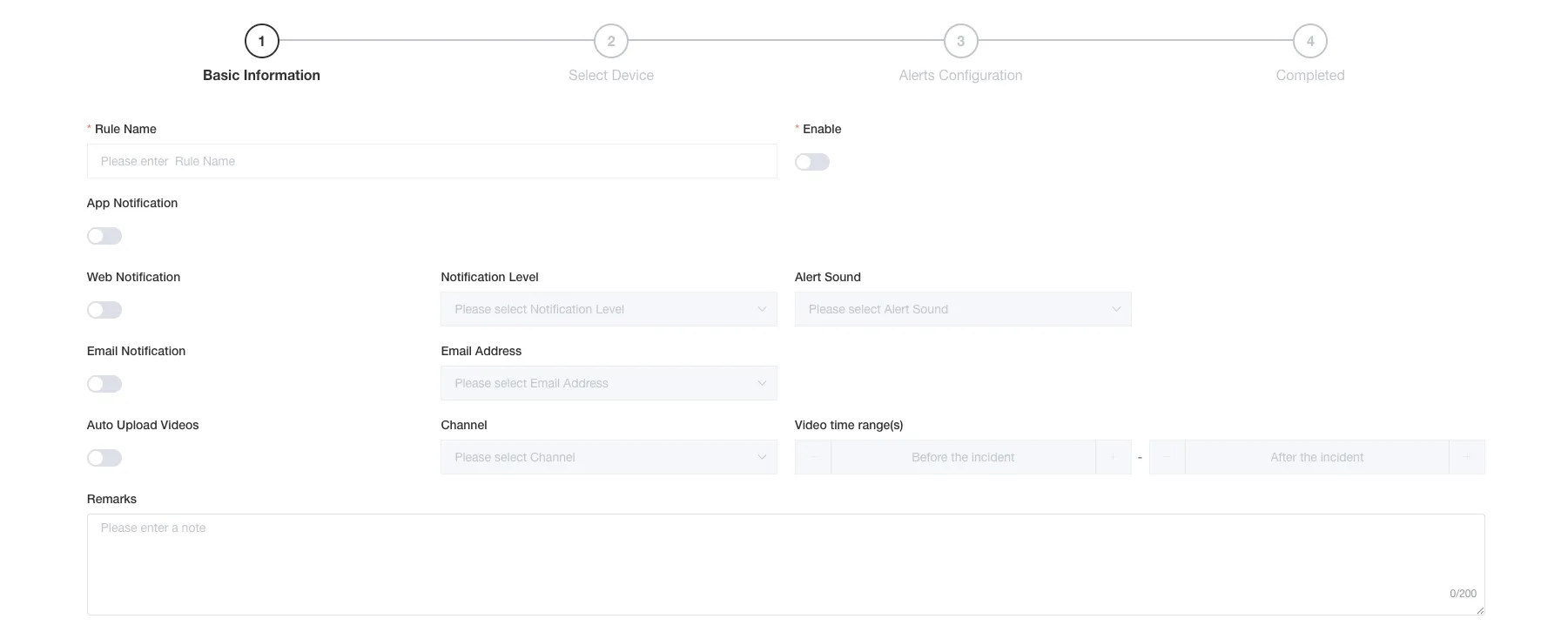 Customized Rule Basic Information and Actions