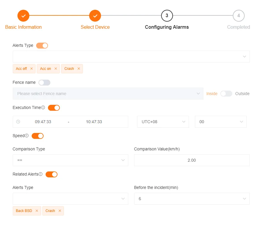 Customized Rule - Set Alerts Interface
