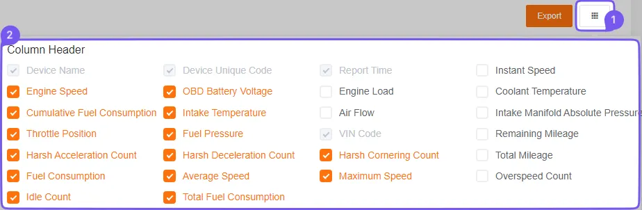 Customize Report Headers Interface