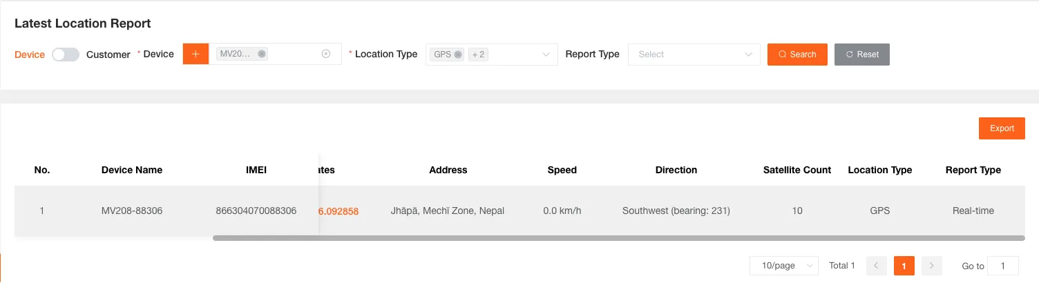Latest Location Report Table
