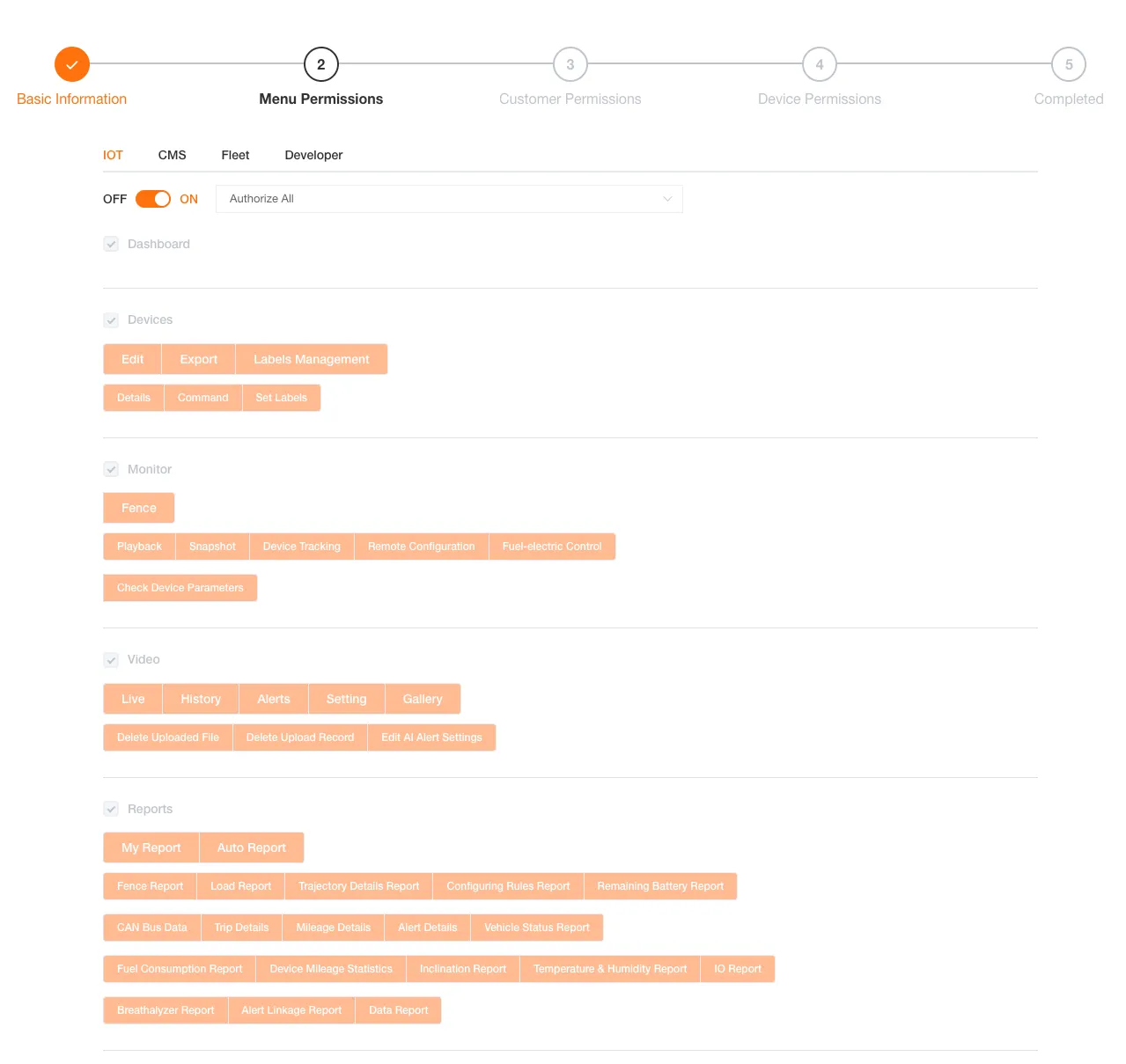 Create User - Menu Permissions